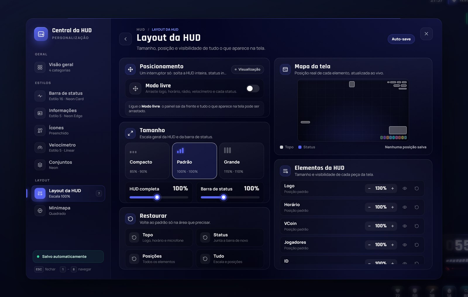 Estúdio de layout da HUD